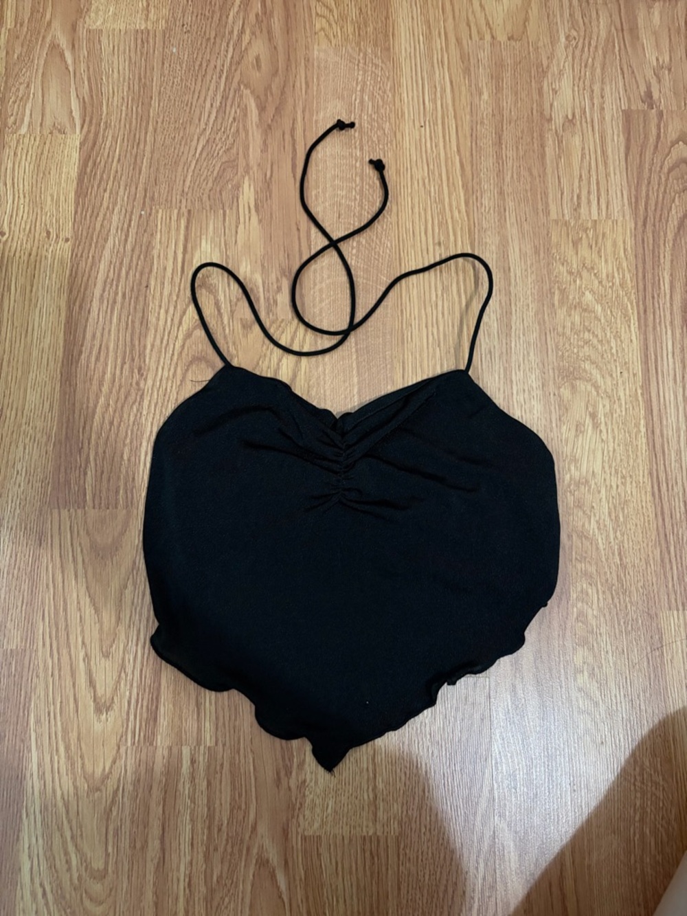 SHEIN Black Halter Tie Crop Top